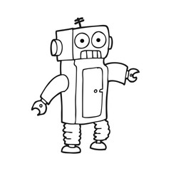 black and white cartoon robot