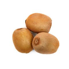 Top view of the three whole kiwis isolated on white background
