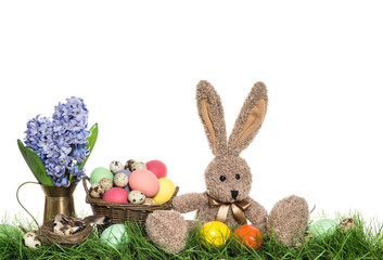 Easter bunny with eggs and flowers decoration
