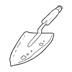black and white cartoon garden trowel