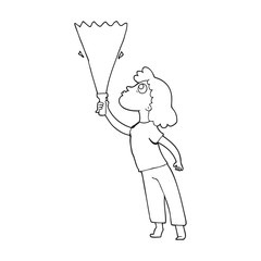 black and white cartoon woman searching with torch