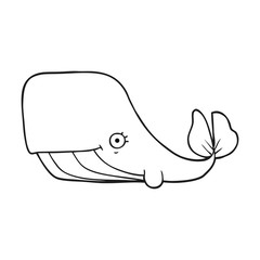 Fototapeta na wymiar black and white cartoon happy whale