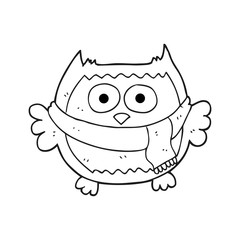black and white cartoon owl wearing scarf