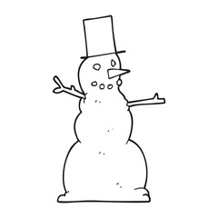 black and white cartoon snowman
