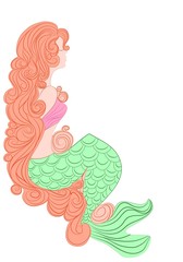 Mermaid with beautiful hair Vector illustration drawn by hand