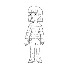 black and white cartoon woman in casual clothes