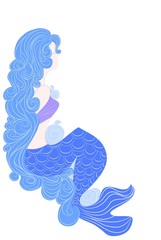Mermaid with beautiful hair Vector illustration drawn by hand