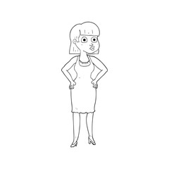 black and white cartoon woman with hands on hips