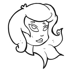 black and white cartoon female face