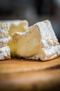 Close up slice of  camembert cheese