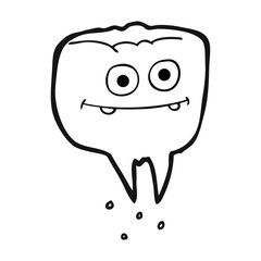 black and white cartoon tooth