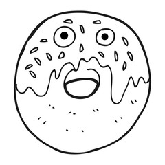 black and white cartoon doughnut