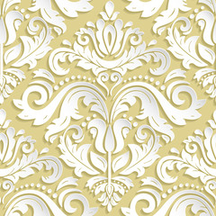 Fototapeta na wymiar Seamless oriental golden and white ornament. Fine vector traditional oriental pattern with 3D elements, shadows and highlights