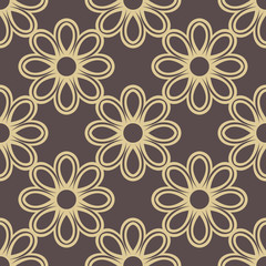 Floral vector brown and golden ornament. Seamless abstract classic pattern with flowers