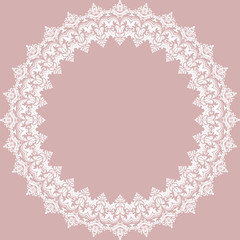 Oriental vector round white frame with arabesques and floral elements. Floral fine border. Greeting card with place for text
