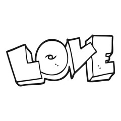 black and white cartoon love sign
