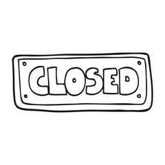black and white cartoon closed shop sign