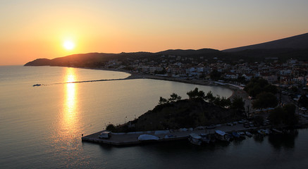 Limenaria town on sunset