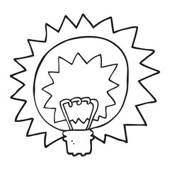 black and white cartoon light bulb