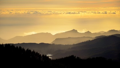 Shadows on the mountains at sunset, Gran canaria, Canary islands