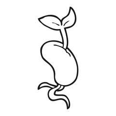 black and white cartoon sprouting seed