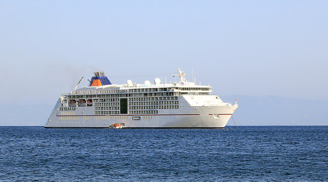 Big cruise ship in the blue sea