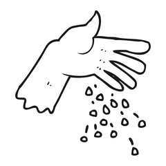 black and white cartoon hand spreading seeds