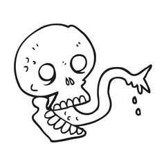 black and white cartoon spooky halloween skull