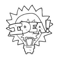 black and white cartoon idea light bulb symbol
