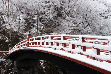 Shinkyo Bridge in Nikko, Japan in winter
