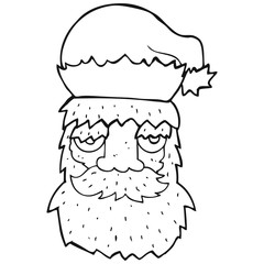 black and white cartoon tired santa claus face