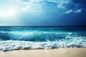 Gartenposter Strand und Meer Wellen am Strand der Seychellen