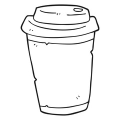 black and white cartoon take out coffee