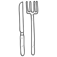 black and white cartoon knife and fork