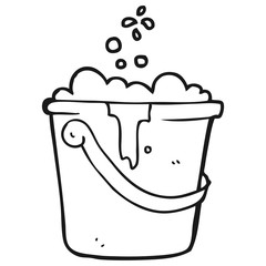 black and white cartoon cleaning bucket