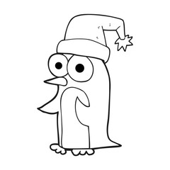 black and white cartoon christmas penguin