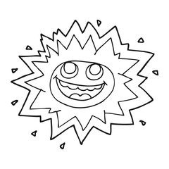 happy black and white cartoon sun