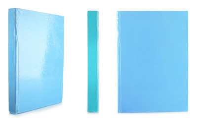 Blue books isolated on white in collage