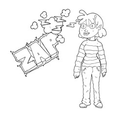 black and white cartoon casual alien girl using telepathy