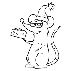 black and white cartoon christmas mouse