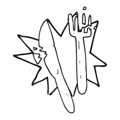 black and white cartoon cracked plastic cutlery