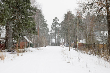 Naklejka premium Heavy snowfall in the village of Vyritsa