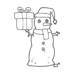 black and white cartoon snowman