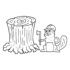 black and white cartoon beaver