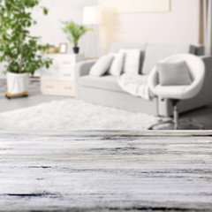 Old wooden board on living room background