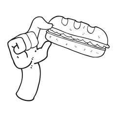 black and white cartoon sub sandwich