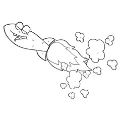 black and white cartoon missile
