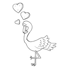 black and white cartoon flamingo in love