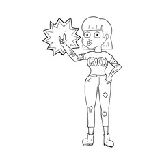 black and white cartoon rock girl