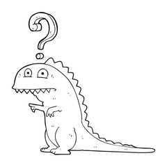 black and white cartoon confused dinosaur